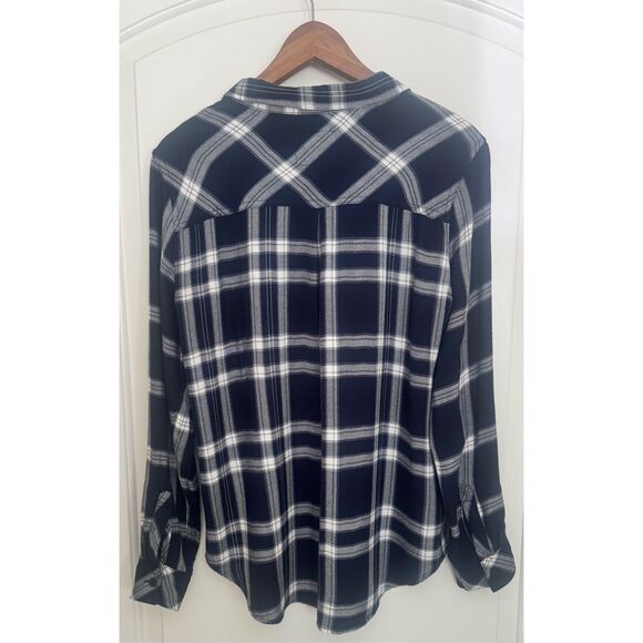 Rails Long Sleeve Rayon Button-up Shirt Navy & White Plaid Size Large - Picture 5 of 12